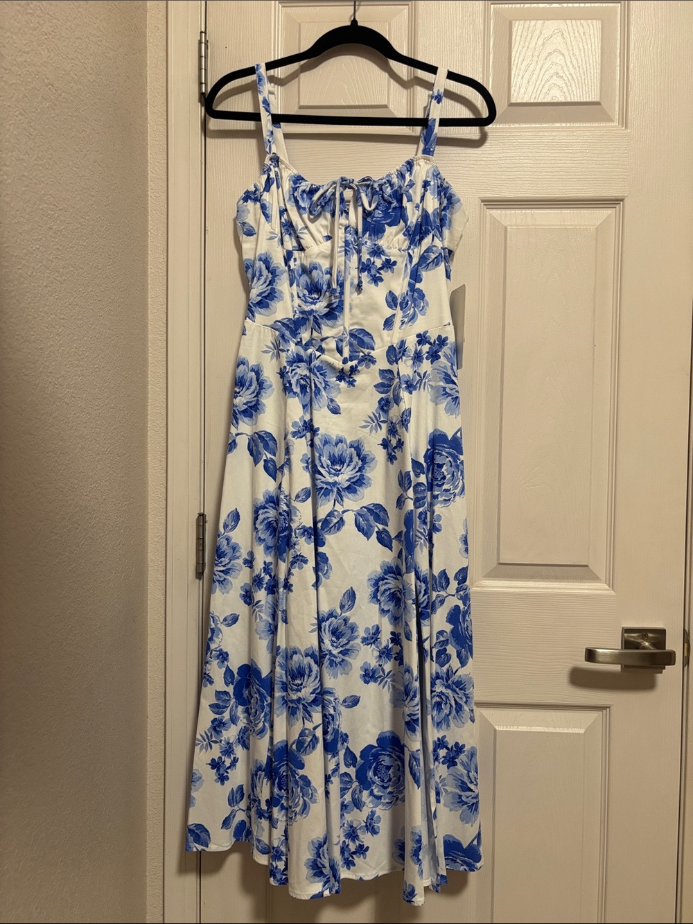 Blue Floral Tie-Front Sundress - White & Blue